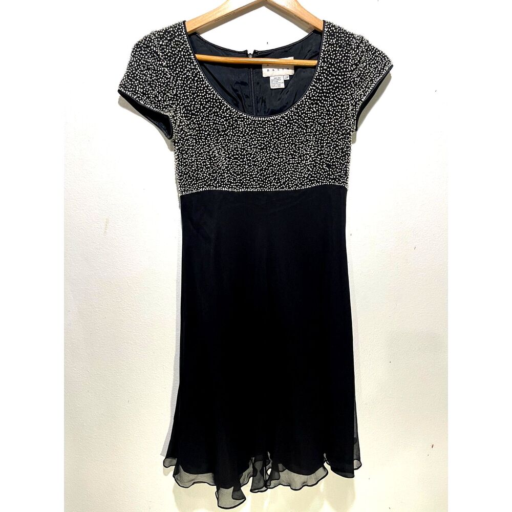 Bieff Basix 100% silk dress VTG beaded Y2K 80's romantic feminine fest women 2p